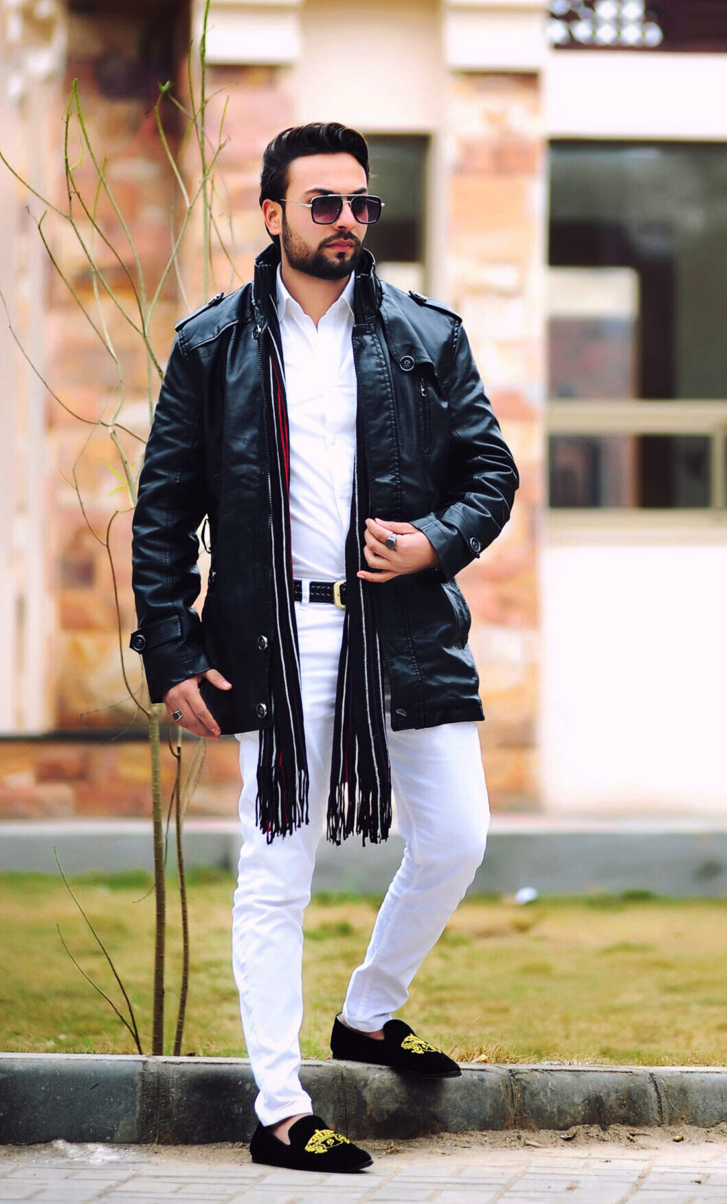 Black leather long coat