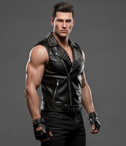 Men’s Leather Biker Vest with Studs & Spikes,  Motorcycle Jacket, Sleeveless