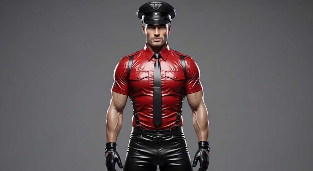 Luxury Handmade Red Sheepskin Leather Shirt – Police-Inspired Fetish Uniform