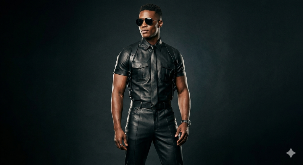 Men's Handmade Black Sheep Leather Biker Shirt Police
