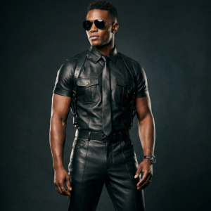 Men's Handmade Black Sheep Leather Biker Shirt Police