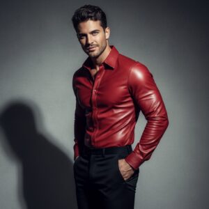 Handmade Red Lambskin Leather Shirt – Classic  Style