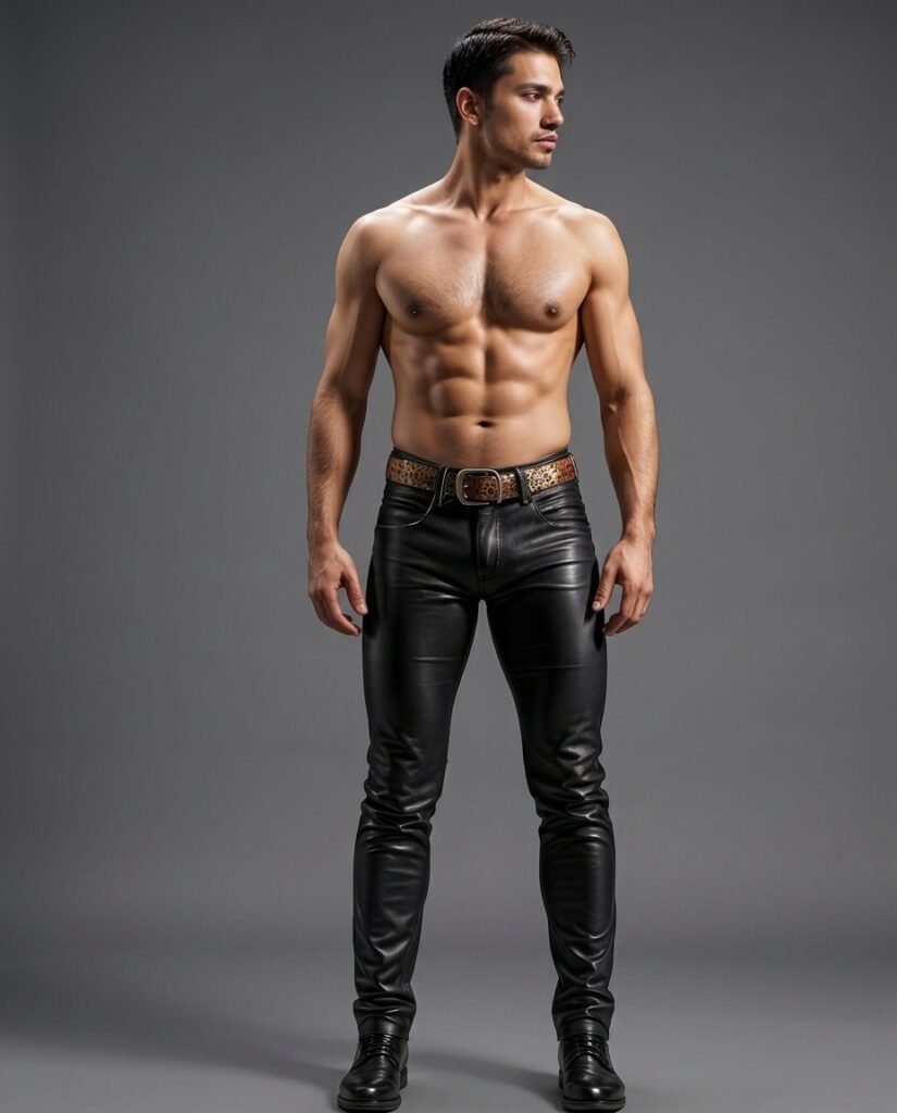 Men’s Handmade Black Sheepskin Leather Pants – Slim Fit Jeans