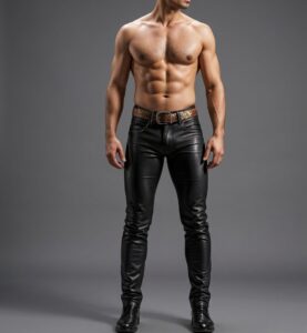 Men’s Handmade Black Sheepskin Leather Pants – Slim Fit Jeans