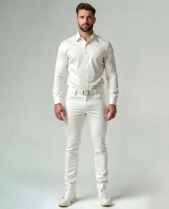 White Cowhide Leather Outfit Premium Set – Handmade Shirt & Pants