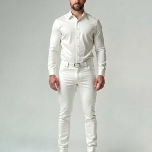 White Cowhide Leather Outfit Premium Set – Handmade Shirt & Pants