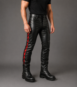 Men’s Premium Black Leather Pants – Handmade Lace-Up Biker Motorcycle Trousers
