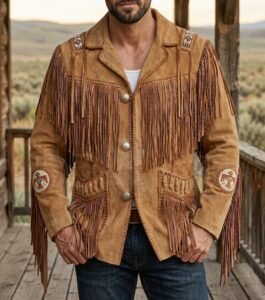 Men’s Vintage Western Fringe Suede Coat | Handmade Cowboy Leather Jacket | Retro Festival Style