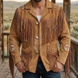 Men’s Vintage Western Fringe Suede Coat | Handmade Cowboy Leather Jacket | Retro Festival Style