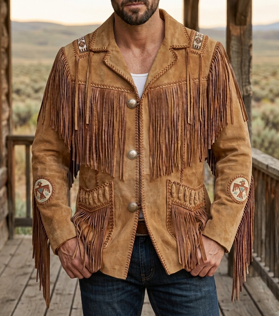 Men’s Vintage Western Fringe Suede Coat | Handmade Cowboy Leather Jacket | Retro Festival Style