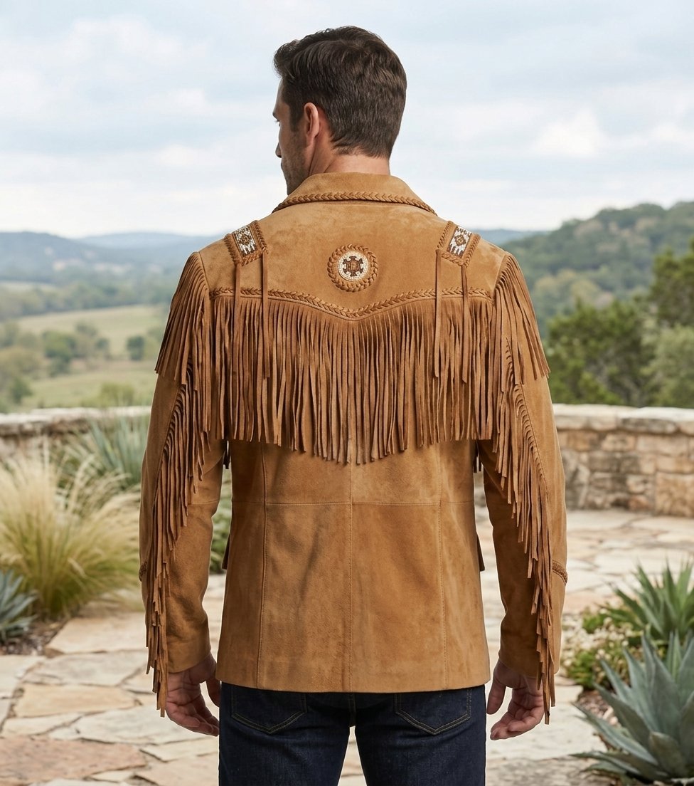 Men’s Vintage Western Fringe Suede Coat | Handmade Cowboy Leather Jacket | Retro Festival Style - Image 4