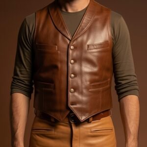 Handcrafted Heritage Brown Leather Vest –  Outerwear