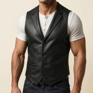 Handcrafted Black Leather Cowboy Vest for Men